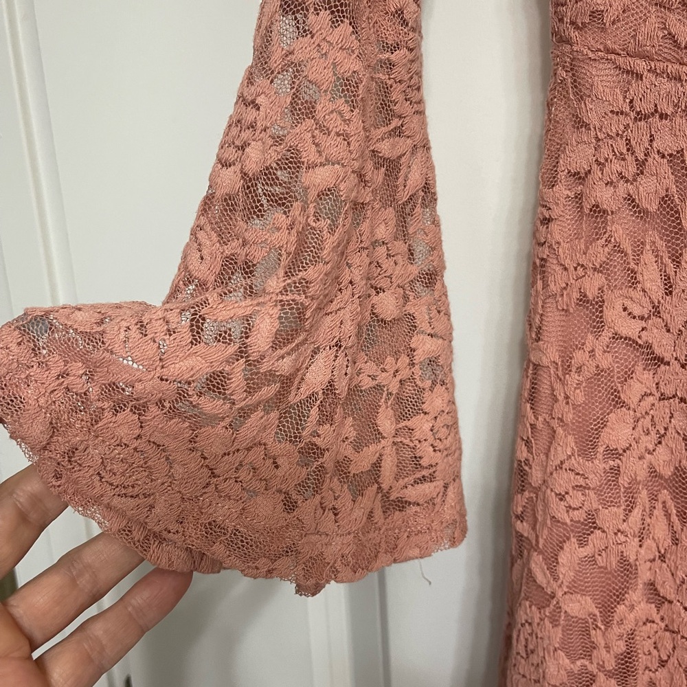 Ambiance Pink Fit and Flare Dress with Bell Sleeves for Weddings - Picture 3 of 4